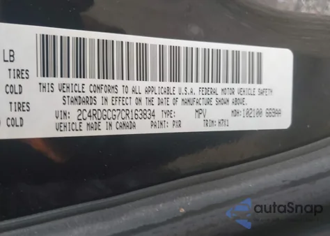 2012 Dodge Grand Caravan Sxt z USA, uszkodzony, nr VIN 2C4RDGCG7CR163834